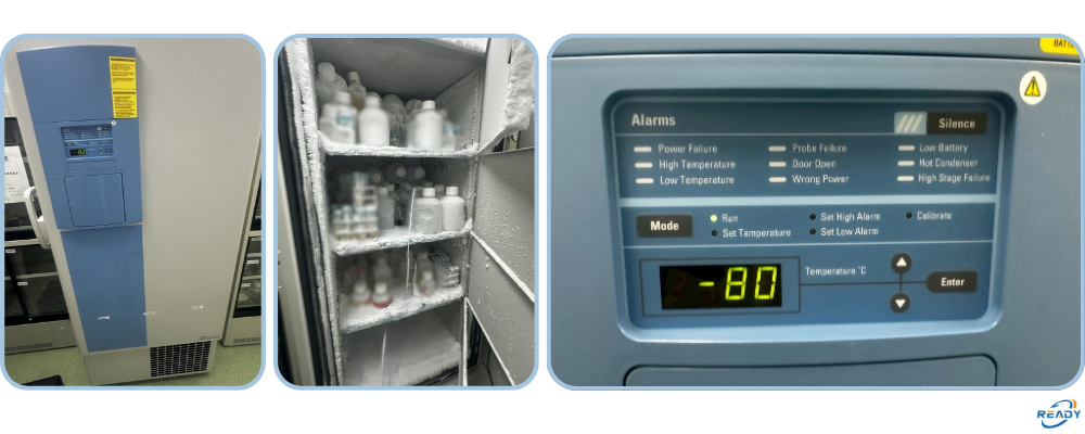 -80 ℃ 超低溫冷凍櫃校驗紀錄｜面板比對・五點位溫度紀錄｜READY 銳靛生技